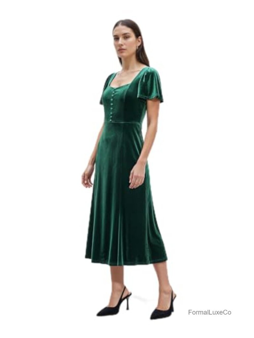 Anne Klein Flutter Sleeve Velvet Midi Dress - Formal Evening Wear
